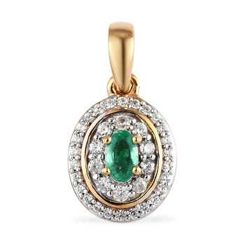 Sambischer Smaragd und Zirkon-Anh&auml;nger, 925 Silber Gelbgold Vermeil ca. 0.60 ct