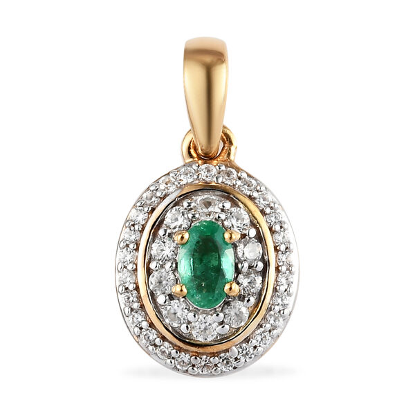 Sambischer Smaragd und Zirkon-Cluster-Halo-Anh&auml;nger in Silber