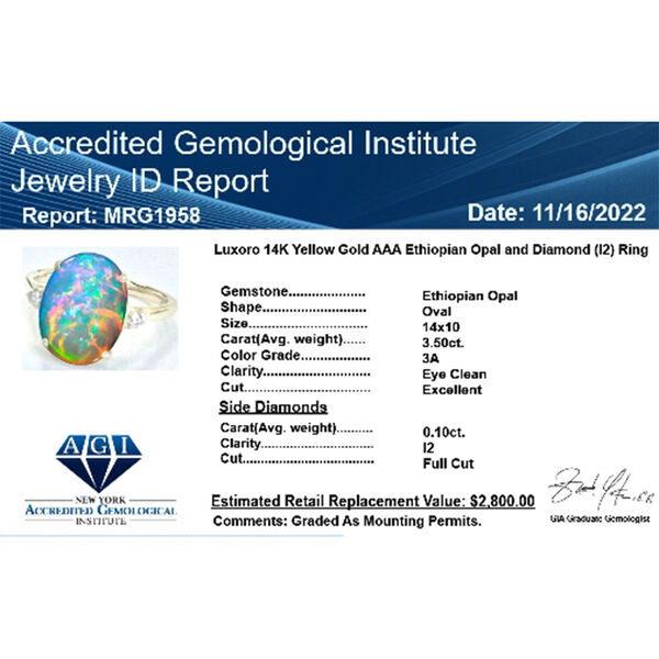 LUXORO AAA Nat&uuml;rlicher. &auml;thiopischer Welo Opal und Diamant Ring in 585 Gold - 3,60 ct. image number 8