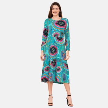 TAMSY Damen bedrucktes Midikleid, Gr&ouml;&szlig;e 38, Blau