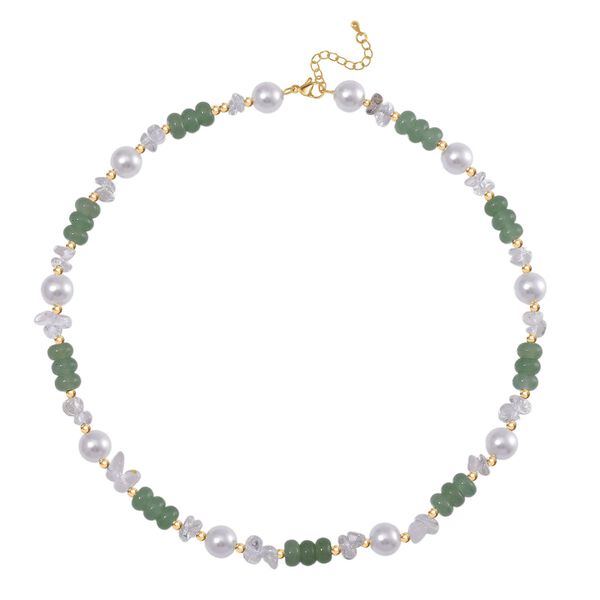 Weiße Muschelkernperle, Grüner Quarz Halskette ca. 45 cm+ 5 cm Extender, Std Gelb image number 2
