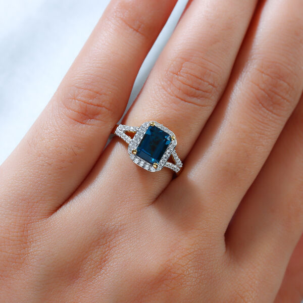 London Blau Topas und Zirkon Ring 925 Silber vergoldet  ca. 2,38 ct image number 3