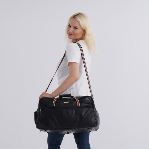 Reisetasche aus Schafleder, Patchwork-Design, 46 x 25 x 27cm, Schwarz image number 1