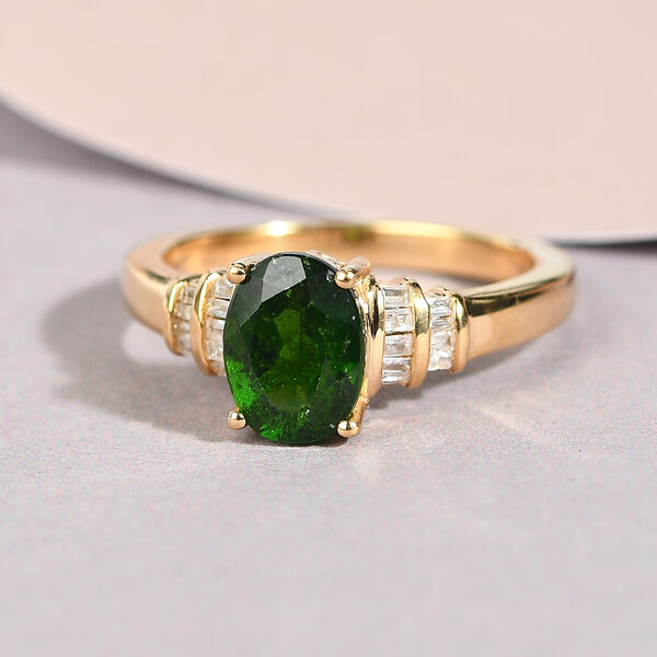 natürlicher Chromdiopsid und Diamant Ring 925 Silber vergoldet image number 2