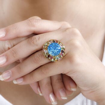 AA Blauer Quarz Triplett im Hanabi-Schliff, Zirkon und Multi-Turmalin Ring - 17,89 ct.