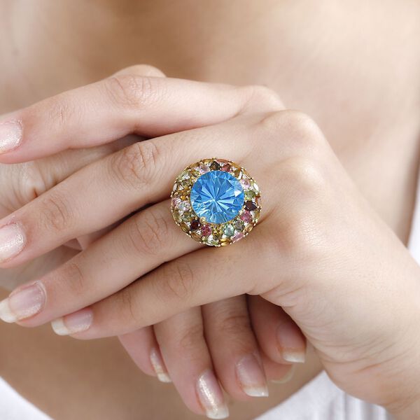 AA Blauer Quarz Triplett im Hanabi-Schliff, Zirkon und Multi-Turmalin Ring - 17,89 ct. image number 3