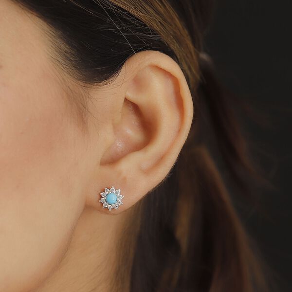 Amerikanische, nat&uuml;rliche Sleeping Beauty T&uuml;rkis und Zirkon-Ohrringe - 1,17 ct. image number 3