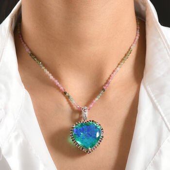 D'Joy Pfau Quarz Triplette, Mehrfarbig-Turmalin Schmuckset ca. 50 cm 925 Silber rhodiniert ca. 83,86 ct.