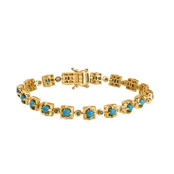 AA Sleeping Beauty T&uuml;rkis, Kagem Sambischer Smaragd Armband ca. 20 cm 925 Silber 750 Gelbgold Vermeil ca. 6.35 ct