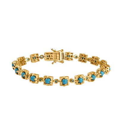 AA Sleeping Beauty T&uuml;rkis, Kagem Sambischer Smaragd Armband ca. 20 cm 925 Silber 750 Gelbgold Vermeil ca. 6.35 ct