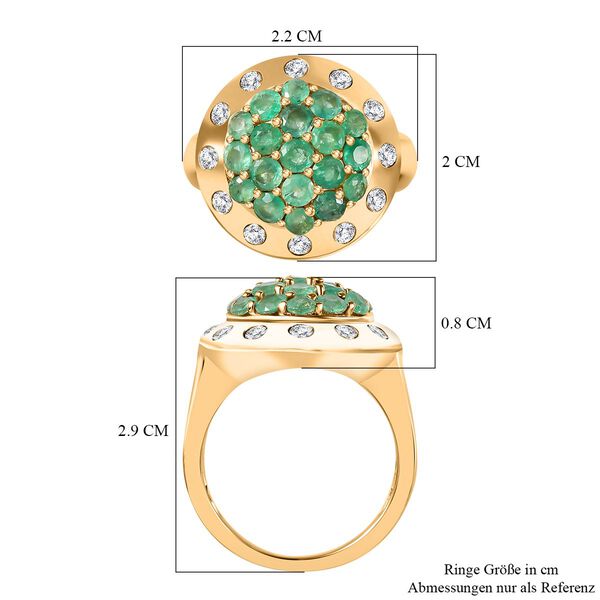 Gemfields Smaragd Ring, 925 Silber Gelbgold Vermeil (Größe 17.00) ca. 2.22 ct image number 7