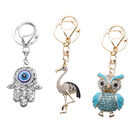 3er Set - Schwarze Kristall-Schl&uuml;sselanh&auml;nger, Flamingo ca. 1,20 ct