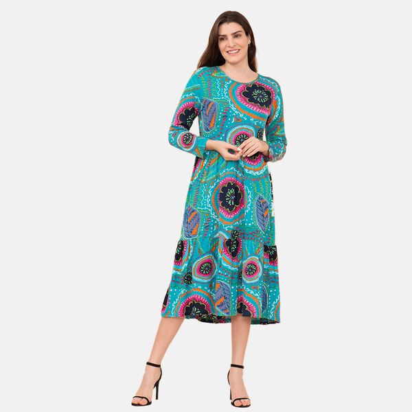 TAMSY Damen bedrucktes Midikleid, Größe 38, Blau image number 3