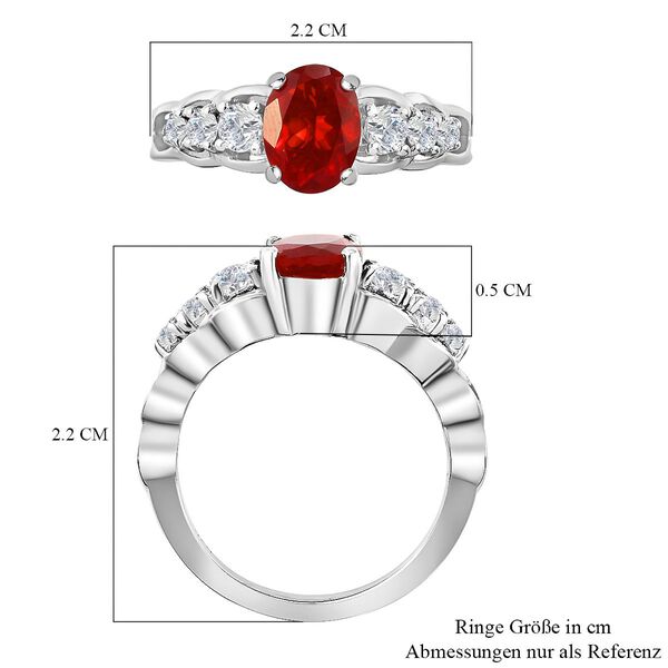 Mexikanischer Kirschfeuer-Opal und Zirkon Ring 925 Silber Platin-Überzug image number 7