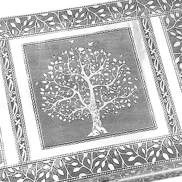 Handgefertigte, oxidierte Schmuckschatulle mit Lebensbaum-Pr&auml;gung, 38x20x7,6 cm, Silber image number 5