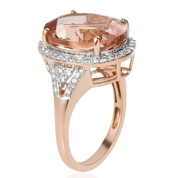 AAA Morganit und Diamant-Halo-Ring, I1-I2 G-H, 585 Gelbgold, 12,17 ct. image number 5