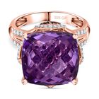 GP Italienische Garten Kollektion - AAA Rose De France Amethyst, Kanchanaburi Blauer Saphir Ring 925 Silber Roségold Vermeil (Größe 21.00) ca. 10.86 ct