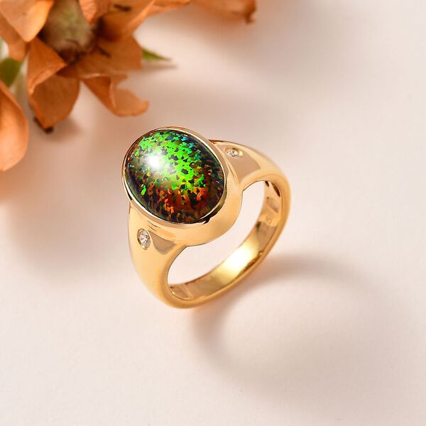 Labor schwarzer Opal und Zirkon Ring - 2,45 ct. image number 2