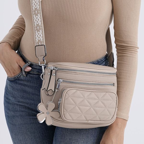 PU Crossbody Tasche mit gemustertem Riemen, 22x8x19cm, Beige image number 4