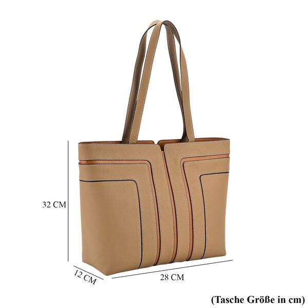 Echtleder Shopper, geometrisches Panel Design, 32x12x28, Beige image number 5