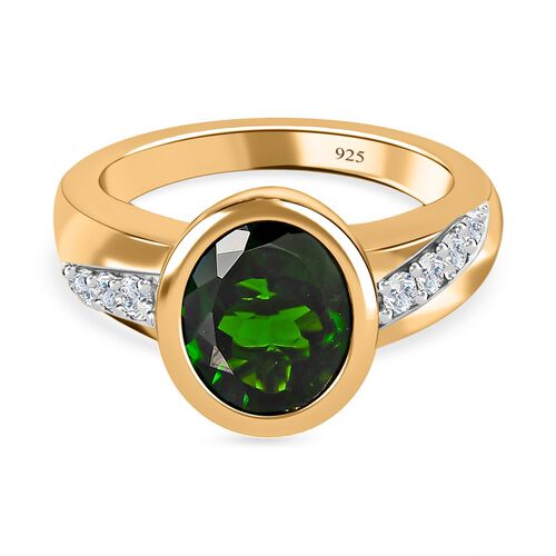 Natürlicher Chromdiopsid, weißer Zirkon Ring, 925 Silber Gelbgold Vermeil, (Größe 17.00) ca. 3.92 ct image number 0
