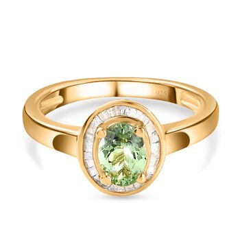 AA Merelani Mint-Granat und wei&szlig;er Diamant-Ring, 925 Silber Gelbgold Vermeil (Gr&ouml;&szlig;e 18.00) ca. 1.02 ct