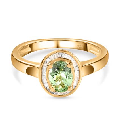 AA Merelani Mint-Granat und wei&szlig;er Diamant-Ring, 925 Silber Gelbgold Vermeil (Gr&ouml;&szlig;e 18.00) ca. 1.02 ct