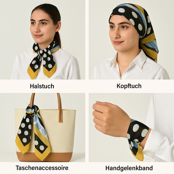 Geschmeidiger, luxuri&ouml;ser 100% Seidenschal, 100 x 100 cm, Schwarz image number 5