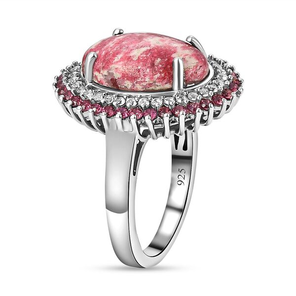 Norwegischer Thulit und Rhodolith Granat-Ring, 925 Silber platiniert  ca. 7,92 ct image number 5