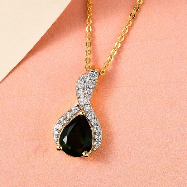 Natürlicher Chrom Turmalin und weißer Zirkon-Anhänger mit Kette - 1,18 ct. image number 3