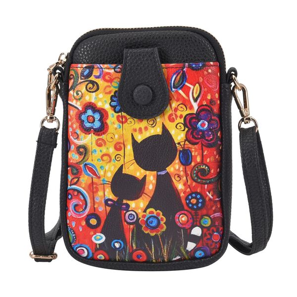 Stilvolle und kompakte Handytasche mit 2 Katzenmotiv, PU-Leder, mit Schultergurt, 19x13.5x2cm
