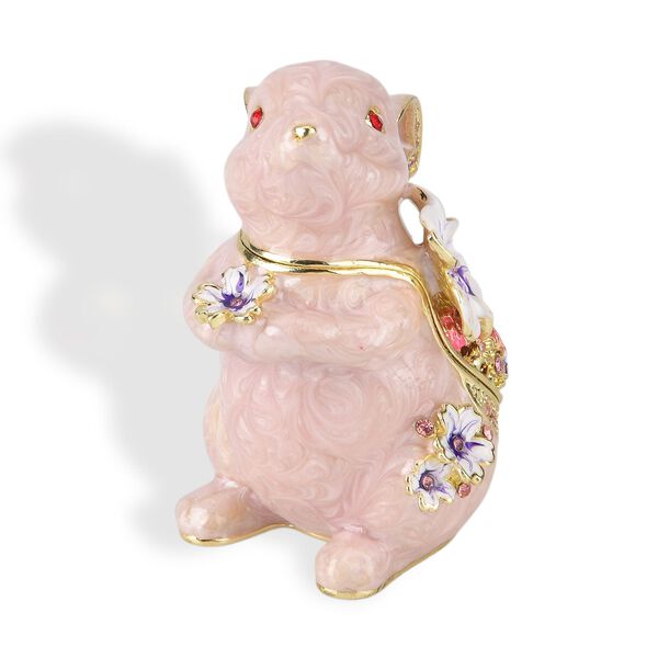 Dekorative Hasenf&ouml;rmige Schmuckbox Metall und Kristalloptik 12 x 7 cm Rosa image number 2