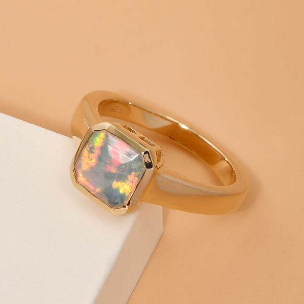 Natürlicher, äthiopischer Opal Solitär-Ring, 925 Silber Gelbgold Vermeil  ca. 0,94 ct image number 2