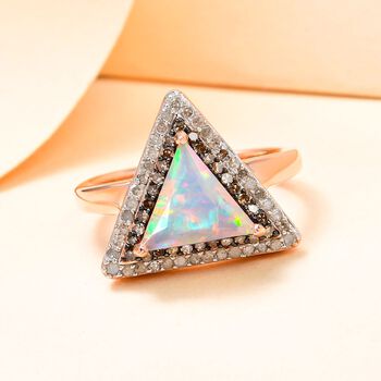 GP Art D&eacute;co Kollektion - Nat&uuml;rlicher, &auml;thiopischer Welo Opal, Kanchanaburi blauer Saphir und Champagner-Diamant-Ring - 1,76 ct.