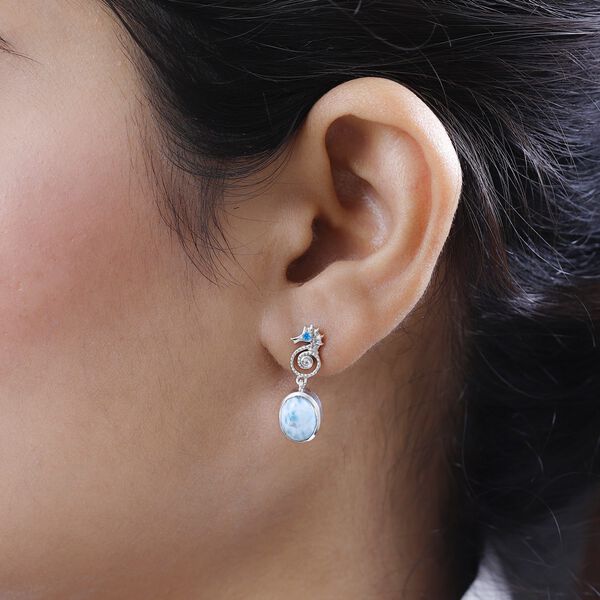 Seepferdchen Larimar, Neon Apatit und Zirkon Ohrringe image number 2