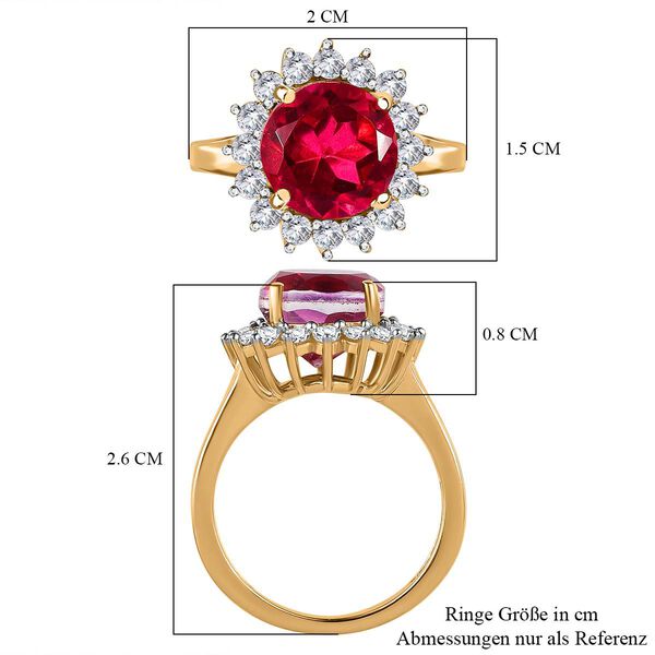 Magenta Rosa Quarz Triplette, weißer Zirkon Ring, 925 Silber vergoldet (Größe 19.00) ca. 4.33 ct image number 6