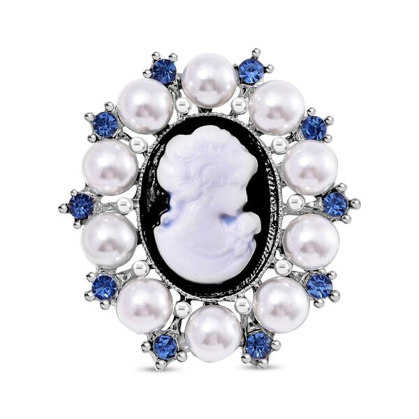 Kamee, Blauer Kristall Brosche