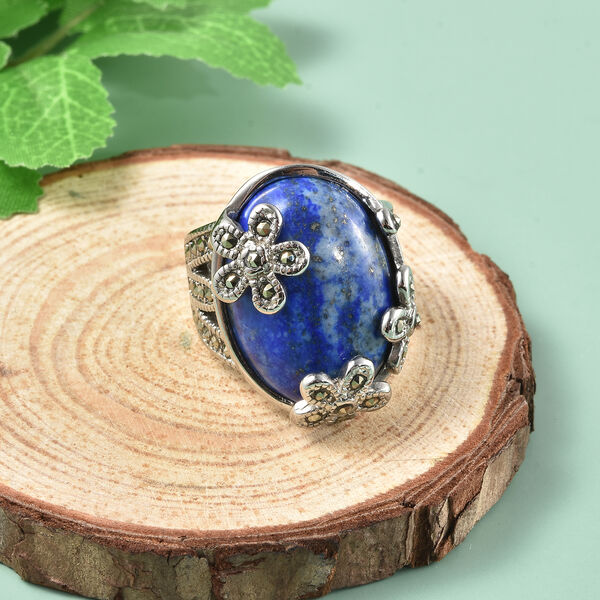 Lapislazuli und Markasit Ring in Edelstahl image number 2