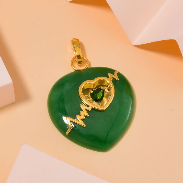 Grüne Jade, Natürlicher Chromdiopsid Anhänger 925 Silber Gelbgold Vermeil ca. 36,00 ct image number 2
