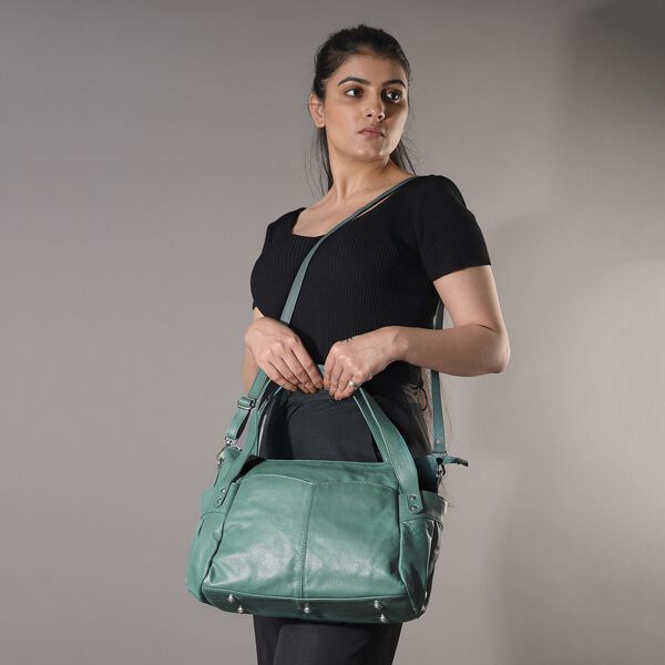 100% Echtleder Weekender Reisetasche mit RFID-Schutz, Blaugrün image number 3