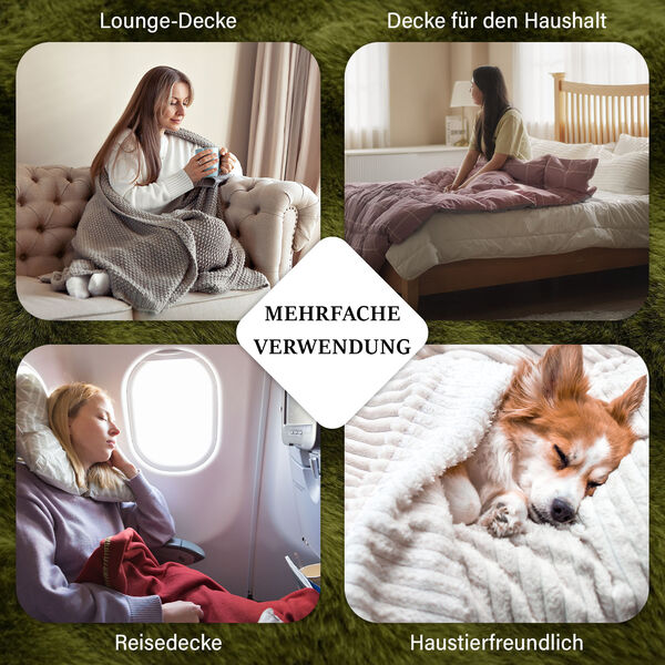 Serenity Night: Superweiche doppellagige Decke, luxuri&ouml;ses Kunstfell mit Mikropl&uuml;schfutter, 150 x 200 cm, Olivfarben image number 6