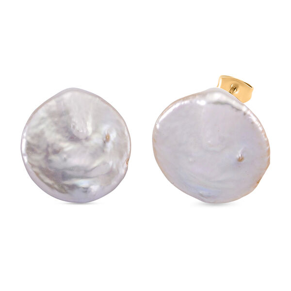 Weiße Süßwasser Perle Ohrringe Reiner Edelstahl Gelb image number 0