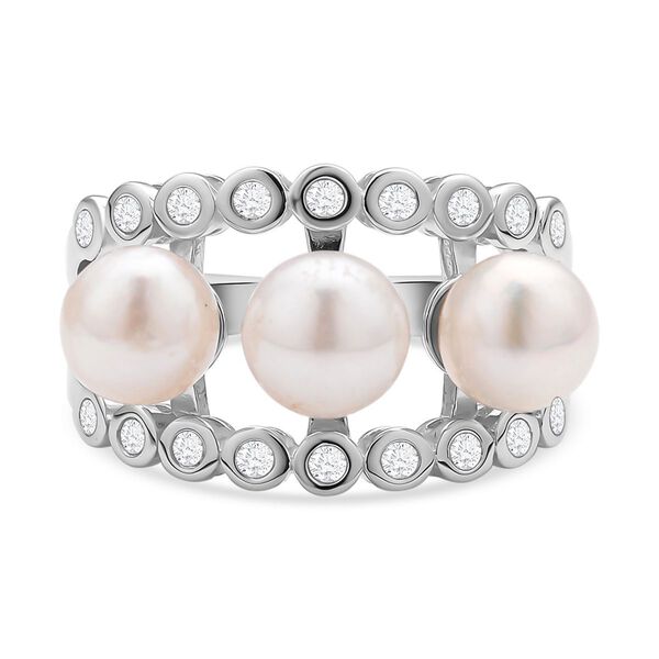 Japanische Akoya Perle und wei&szlig;er Zirkon-Ring - 0,54 ct.