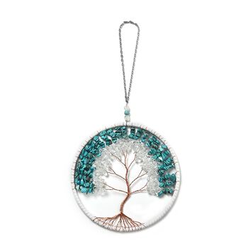 Handgefertigter Lebensbaum Traumfaenger aus Heilsteine t&uuml;rkis mit Kupferdraht ca 16 cm