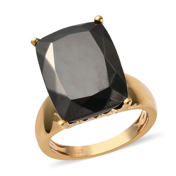 Elite Shungit und Zirkon Solit&auml;r Ring 925 Silber vergoldet  ca. 6,95 ct image number 4