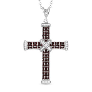 Roter Granat Kreuzanh&auml;nger mit Kette, 925 Silber rhodiniert ca. 0,51 ct