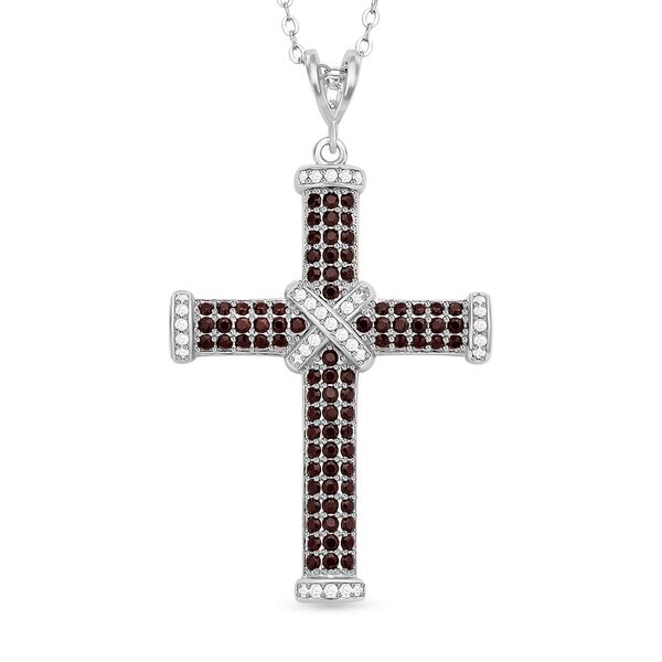 Roter Granat Kreuzanh&auml;nger mit Kette, 925 Silber rhodiniert ca. 0,51 ct