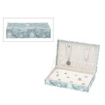 PU Ringk&auml;stchen mit 8 Kettenhaken und Taschen, Marmormuster, Gr&ouml;&szlig;e: 29x18,5x5,5 cm, Blau