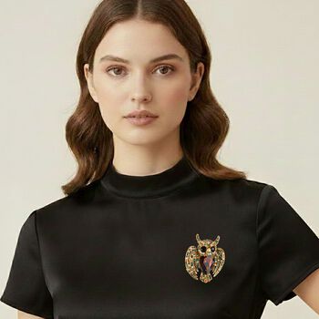 Mehrfarbige Kristall-Brosche, Eule