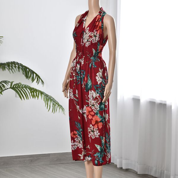 Maxikleid mit gesmokter Taille, Dunkelrot image number 3